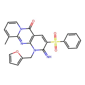 1-(2-furylmethyl)-2-imino-10-methyl-3-(phenylsulfonyl)-1,2-dihydro-5H-dipyrido[1,2-a:2,3-d]pyrimidin-5-one structure