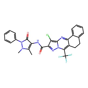 11-chloro-N-(1,5-dimethyl-3-oxo-2-phenyl-2,3-dihydro-1H-pyrazol-4-yl)-7-(trifluoromethyl)-5,6-dihydrobenzo[h]pyrazolo[5,1-b]quinazoline-10-carboxamide structure