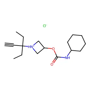 [1-(3-ethylpent-1-yn-3-yl)azetidin-1-ium-3-yl] N-cyclohexylcarbamate chloride structure
