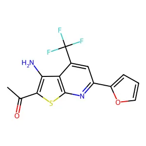 1-[3-amino-6-(furan-2-yl)-4-(trifluoromethyl)thieno[2,3-b]pyridin-2-yl]ethanone structure