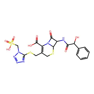 (6R,7R)-7-[[(2R)-2-hydroxy-2-phenylacetyl]amino]-8-oxo-3-[[1-(sulfomethyl)tetrazol-5-yl]sulfanylmethyl]-5-thia-1-azabicyclo[4.2.0]oct-2-ene-2-carboxylic acid structure