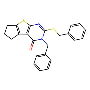 11-benzyl-10-benzylsulfanyl-7-thia-9,11-diazatricyclo[6.4.0.02,6]dodeca-1(8),2(6),9-trien-12-one structure