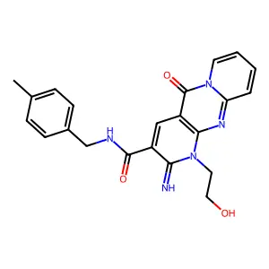 1-(2-hydroxyethyl)-2-imino-N-(4-methylbenzyl)-5-oxo-2,5-dihydro-1H-dipyrido[1,2-a:2',3'-d]pyrimidine-3-carboxamide structure
