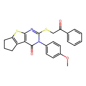 11-(4-methoxyphenyl)-10-phenacylsulfanyl-7-thia-9,11-diazatricyclo[6.4.0.02,6]dodeca-1(8),2(6),9-trien-12-one structure