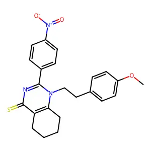 1-[2-(4-methoxyphenyl)ethyl]-2-(4-nitrophenyl)-5,6,7,8-tetrahydroquinazoline-4-thione structure