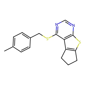 12-[(4-methylphenyl)methylsulfanyl]-7-thia-9,11-diazatricyclo[6.4.0.02,6]dodeca-1(8),2(6),9,11-tetraene structure