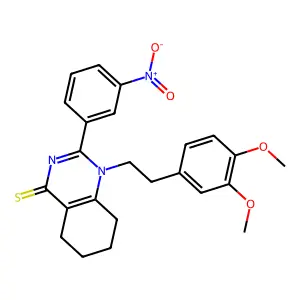 1-[2-(3,4-dimethoxyphenyl)ethyl]-2-(3-nitrophenyl)-5,6,7,8-tetrahydroquinazoline-4-thione structure