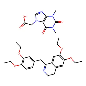 1-[(3,4-diethoxyphenyl)methyl]-6,7-diethoxy-3,4-dihydroisoquinoline;2-(1,3-dimethyl-2,6-dioxopurin-7-yl)acetic acid structure