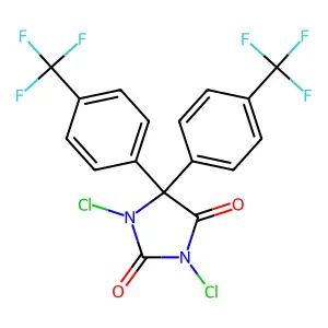 1,3-dichloro-5,5-bis[4-(trifluoromethyl)phenyl]imidazolidine-2,4-dione structure