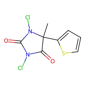 1,3-dichloro-5-methyl-5-thiophen-2-ylimidazolidine-2,4-dione structure