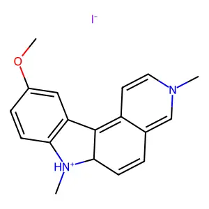 10-methoxy-3,7-dimethyl-6a,7-dihydropyrido[3,4-c]carbazol-7-ium iodide structure