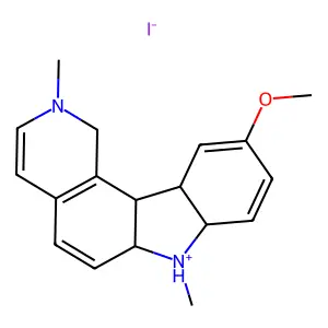 10-methoxy-2,7-dimethyl-1,6a,7,7a,11a,11b-hexahydropyrido[4,3-c]carbazol-7-ium iodide structure