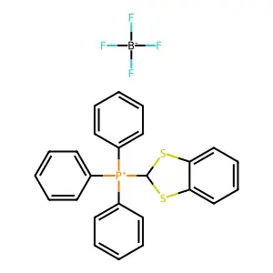 1,3-benzodithiol-2-yl(triphenyl)phosphanium tetrafluoroborate structure