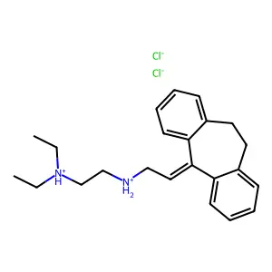 diethyl-[2-[2-(2-tricyclo[9.4.0.03,8]pentadeca-1(15),3,5,7,11,13-hexaenylidene)ethylazaniumyl]ethyl]azanium dichloride structure