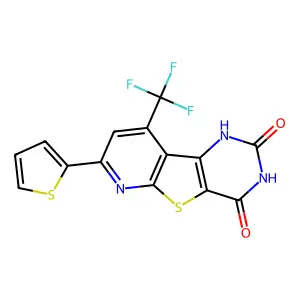11-thiophen-2-yl-13-(trifluoromethyl)-8-thia-3,5,10-triazatricyclo[7.4.0.02,7]trideca-1(9),2(7),10,12-tetraene-4,6-dione structure