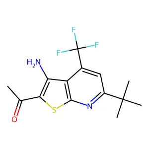 1-[3-amino-6-tert-butyl-4-(trifluoromethyl)thieno[2,3-b]pyridin-2-yl]ethanone structure