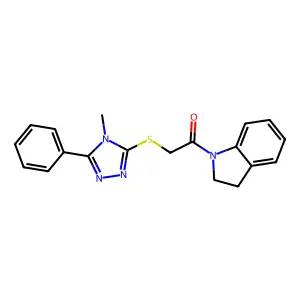 1-(2,3-dihydroindol-1-yl)-2-[(4-methyl-5-phenyl-1,2,4-triazol-3-yl)sulfanyl]ethanone structure