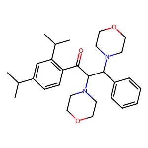 1-[2,4-di(propan-2-yl)phenyl]-2,3-dimorpholin-4-yl-3-phenylpropan-1-one structure