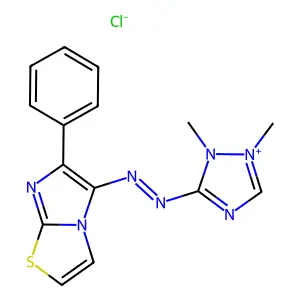 (1,2-dimethyl-1,2,4-triazol-1-ium-3-yl)-(6-phenylimidazo[2,1-b][1,3]thiazol-5-yl)diazene chloride structure