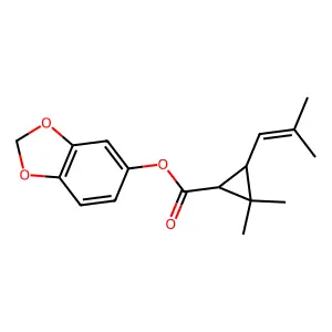 1,3-benzodioxol-5-yl 2,2-dimethyl-3-(2-methylprop-1-enyl)cyclopropane-1-carboxylate structure