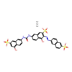 trisodium4-hydroxy-7-[(5-hydroxy-7-sulfonatonaphthalen-2-yl)carbamoylamino]-3-[(6-sulfonatonaphthalen-2-yl)diazenyl]naphthalene-2-sulfonate structure