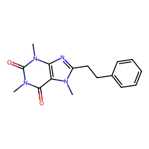 1,3,7-trimethyl-8-(2-phenylethyl)purine-2,6-dione structure