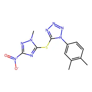 1-(3,4-dimethylphenyl)-5-[(2-methyl-5-nitro-1,2,4-triazol-3-yl)sulfanyl]tetrazole structure