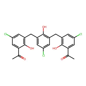 1-[3-[[3-[(3-acetyl-5-chloro-2-hydroxyphenyl)methyl]-5-chloro-2-hydroxyphenyl]methyl]-5-chloro-2-hydroxyphenyl]ethanone structure