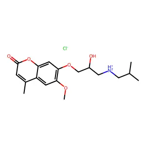 Coumarin, 7-(2-hydroxy-3-isobutylaminopropoxy)-6-methoxy-4-methyl-, hydrochloride structure