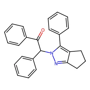 1,2-diphenyl-2-(3-phenyl-5,6-dihydro-4H-cyclopenta[c]pyrazol-2-yl)ethanone structure