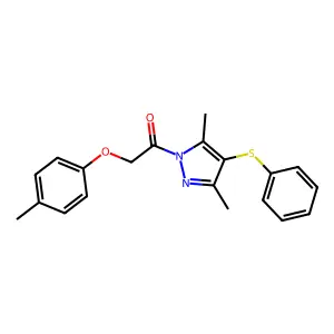 1-(3,5-dimethyl-4-phenylsulfanylpyrazol-1-yl)-2-(4-methylphenoxy)ethanone structure