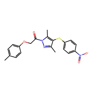 1-[3,5-dimethyl-4-(4-nitrophenyl)sulfanylpyrazol-1-yl]-2-(4-methylphenoxy)ethanone structure