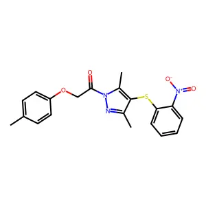 1-[3,5-dimethyl-4-(2-nitrophenyl)sulfanylpyrazol-1-yl]-2-(4-methylphenoxy)ethanone structure