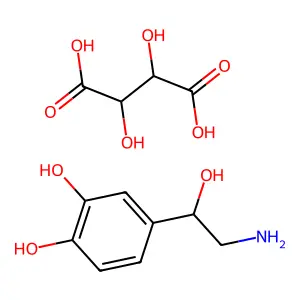 1,2-Benzenediol, 4-[(1S)-2-amino-1-hydroxyethyl]-, (2R,3R)-2,3-dihydroxybutanedioate (1:1) structure