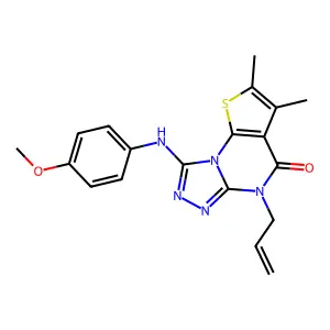 12-(4-methoxyanilino)-4,5-dimethyl-8-prop-2-enyl-3-thia-1,8,10,11-tetrazatricyclo[7.3.0.02,6]dodeca-2(6),4,9,11-tetraen-7-one structure
