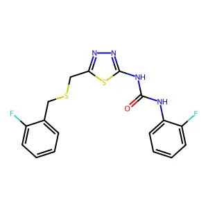 1-(2-fluorophenyl)-3-[5-[(2-fluorophenyl)methylsulfanylmethyl]-1,3,4-thiadiazol-2-yl]urea structure