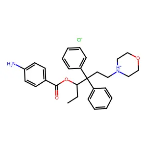 (6-morpholin-4-ium-4-yl-4,4-diphenylhexan-3-yl) 4-aminobenzoate chloride structure