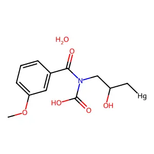 [3-[carboxy-(3-methoxybenzoyl)amino]-2-hydroxypropyl]mercuryhydrate structure