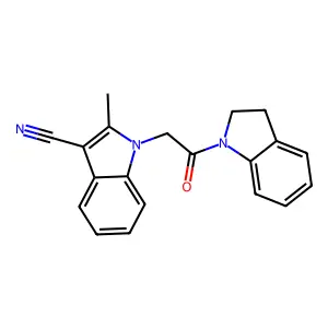 1-[2-(2,3-dihydro-1H-indol-1-yl)-2-oxoethyl]-2-methyl-1H-indole-3-carbonitrile structure