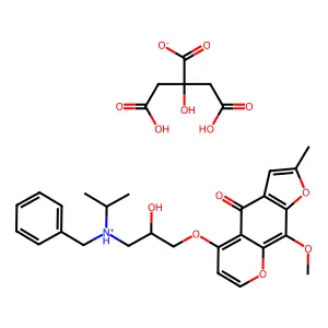 benzyl-[2-hydroxy-3-(9-methoxy-2-methyl-4-oxofuro[3,2-g]chromen-5-yl)oxypropyl]-propan-2-ylazanium2-(carboxymethyl)-2,4-dihydroxy-4-oxobutanoate structure