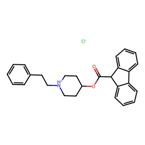 [1-(2-phenylethyl)piperidin-1-ium-4-yl] 9H-fluorene-9-carboxylate chloride structure