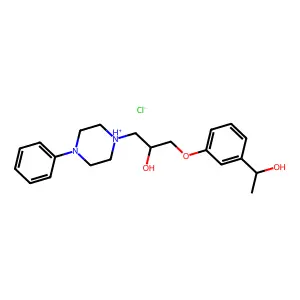 1-[3-(1-hydroxyethyl)phenoxy]-3-(4-phenylpiperazin-1-ium-1-yl)propan-2-ol chloride structure