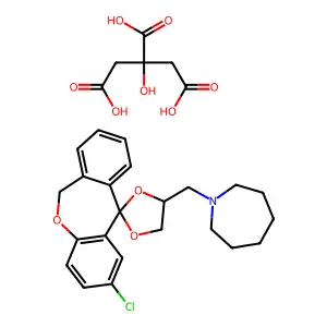 1-[(2'-chlorospiro[1,3-dioxolane-2,11'-6H-benzo[c][1]benzoxepine]-4-yl)methyl]azepane;2-hydroxypropane-1,2,3-tricarboxylic acid structure