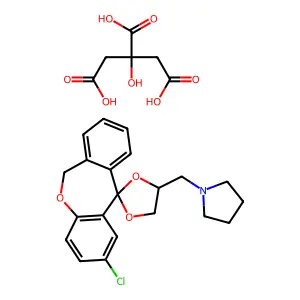 1-[(2'-chlorospiro[1,3-dioxolane-2,11'-6H-benzo[c][1]benzoxepine]-4-yl)methyl]pyrrolidine;2-hydroxypropane-1,2,3-tricarboxylic acid structure