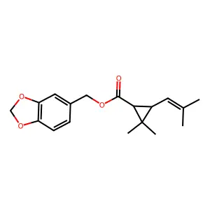 1,3-benzodioxol-5-ylmethyl 2,2-dimethyl-3-(2-methylprop-1-enyl)cyclopropane-1-carboxylate structure