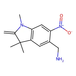 (1,3,3-trimethyl-2-methylidene-6-nitroindol-5-yl)methanamine structure