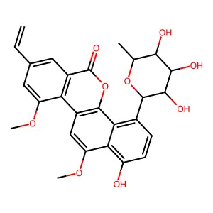 8-ethenyl-1-hydroxy-10,12-dimethoxy-4-[(2R,3R,4S,5R,6R)-3,4,5-trihydroxy-6-methyloxan-2-yl]naphtho[1,2-c]isochromen-6-one structure