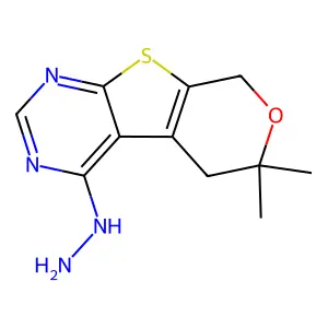 (12,12-dimethyl-11-oxa-8-thia-4,6-diazatricyclo[7.4.0.02,7]trideca-1(9),2,4,6-tetraen-3-yl)hydrazine structure