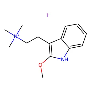 2-(2-methoxy-1H-indol-3-yl)ethyl-trimethylazanium iodide structure