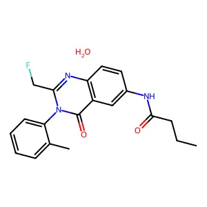 N-[2-(fluoromethyl)-3-(2-methylphenyl)-4-oxoquinazolin-6-yl]butanamidehydrate structure